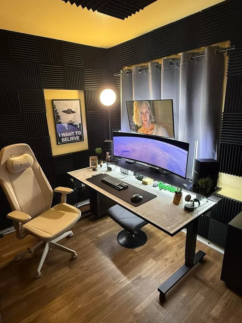 Warm Acoustic Dual-Monitor Creator Studio