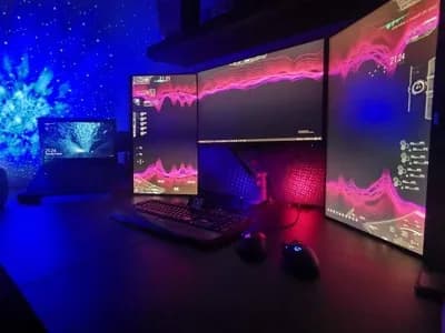 Compact Blue Magenta Gaming Setup