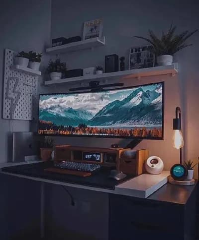 Warm Mountain-View Desk Setup