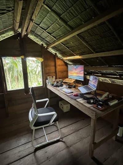 Open-Air Tropical Laptop Workspace