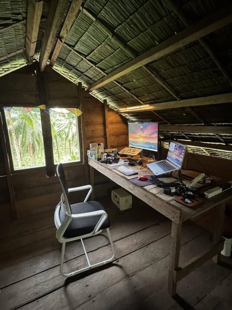 Open-Air Tropical Laptop Workspace