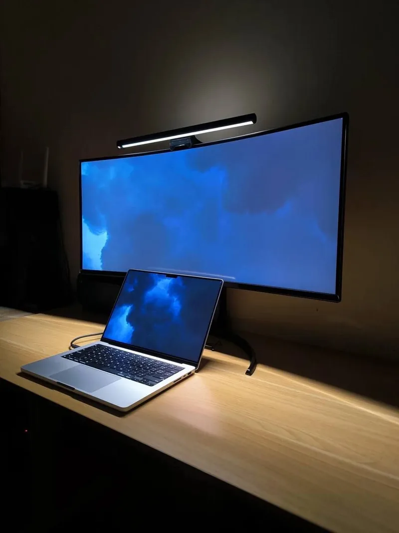 Laptop and Ultrawide Monitor Workspace