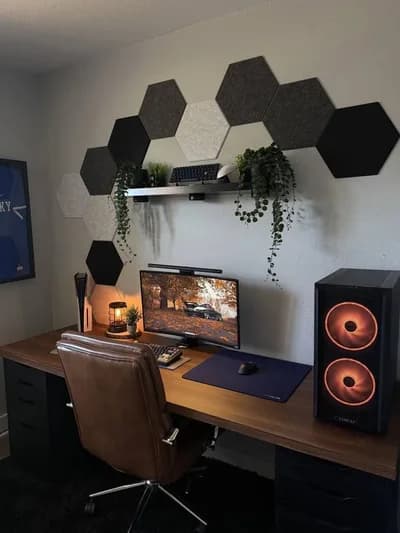 Dark Wood Hex-Panel Workstation