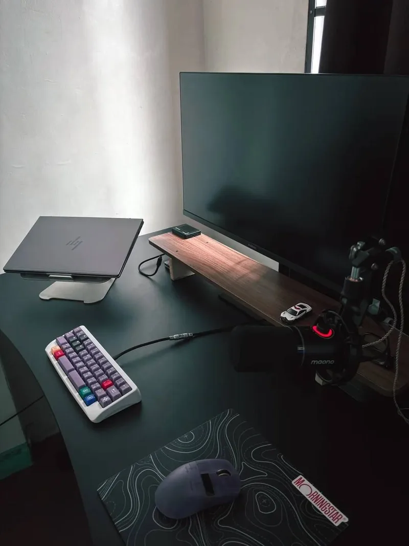 Dark Modern Monitor and Microphone Desk