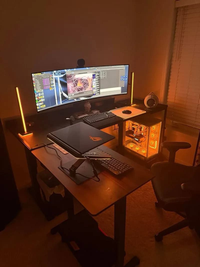 Orange-Lit Ultrawide Gaming Battlestation