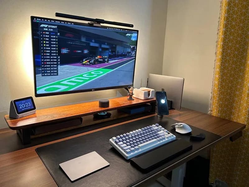 Warm Wood Formula 1 Home Office Desk Setup