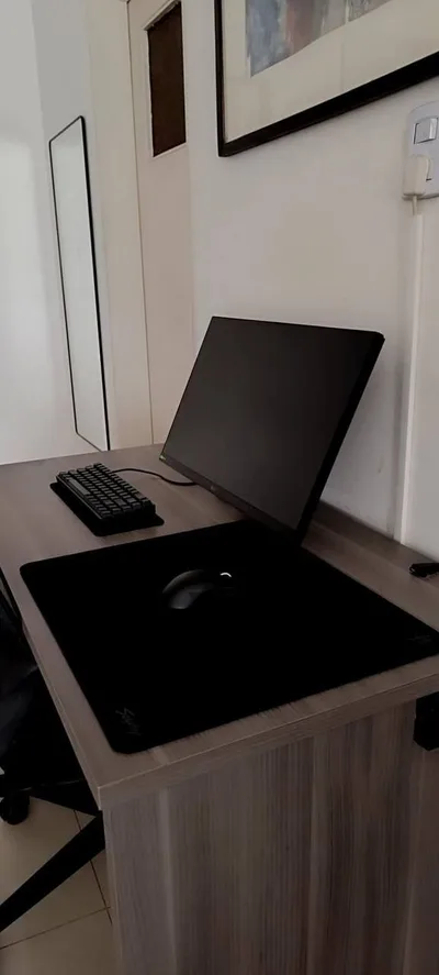 Minimalist Black Monitor Desk Setup