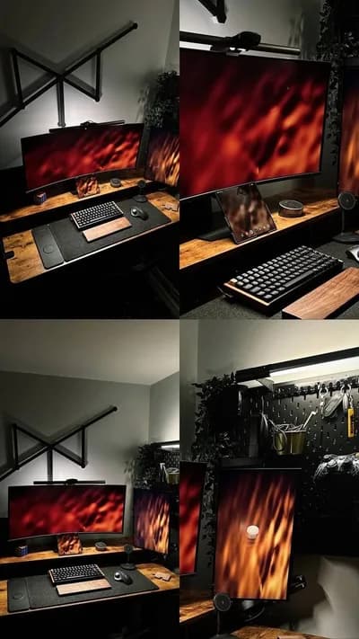 Dark Wood Multi-Monitor Battlestation Collage